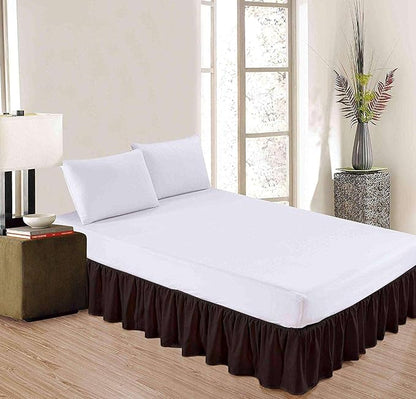 Chocolate Solid Ruffled Bed Skirt Cal-King-20 Inch Drop Split Corner, Microfiber Bedskirt with Platform Three Sided Coverage