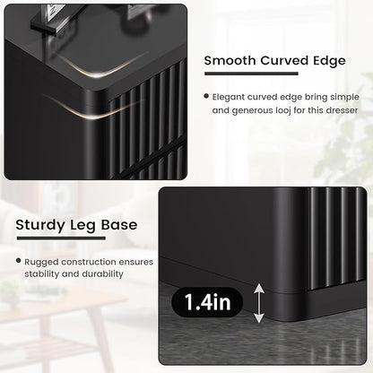 Black Dresser for Bedroom, 8 Drawers Double Fluted Dressers, Modern Chest of Drawers with Curved Profile, Handleless, Storage Closet Dressers for Bedroom, Living Room, Entryways