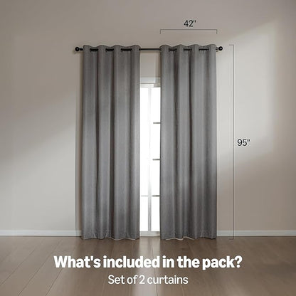 Amazon Basics Faux Linen Blackout Curtains for Bedroom and Living Room, 2-Piece Set with Grommets, 42" W x 95" L, Grey