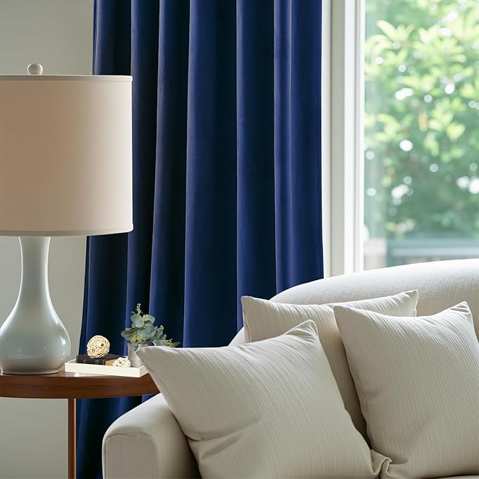 Navy Blue Velvet Blackout Curtains Extra Long Super Soft Room Darkening Drapes Elegant Thermal Insulated Sound Reducing Curtain for Bedroom Living Room, Back Tab Rod Pocket, W52 x L108, 2 Panels