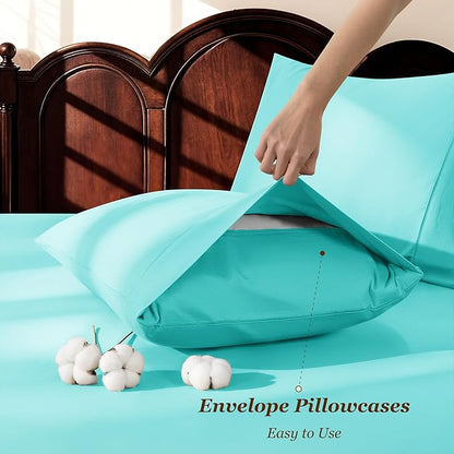 LBRO2M 1000 Thread Count 100% Egyptian Cotton Sheets Set,Full Size Bed Sheet 4 Piece Sets,Long Staple,16 Inches Deep Pocket,All Season,Bedding Super Soft Breathable,Sateen (Lake Green)