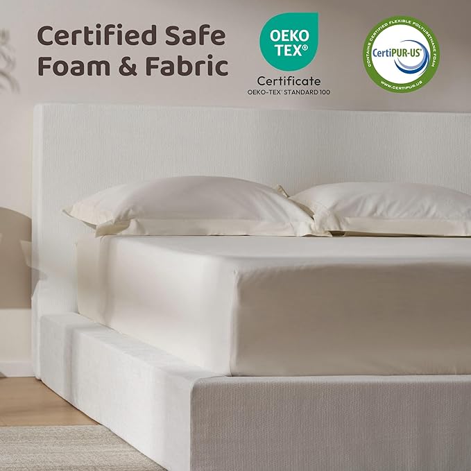 RECCI Cloud Upholstered Queen Bed Frame with Headboard, 5 Inch Foam Padded Platform, No Box Spring, Easy Assembly (Snow White)