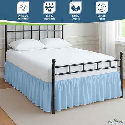 Rajlinen Ruffled Bed Skirt Twin XL, 21 Inch Drop Dust Ruffle with Split Corners, 100% Microfiber Bedskirt with Platform, Three-Sided Coverage Ruffled Gathering Design, Light Blue