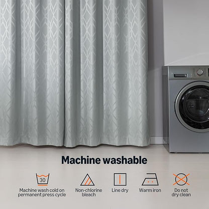 Amazon Basics Jacquard 2-Piece 100% Blackout Curtains, Living Room and Bedroom Drapes, Thermal Insulated Window Treatment, 52"x72", Light Grey