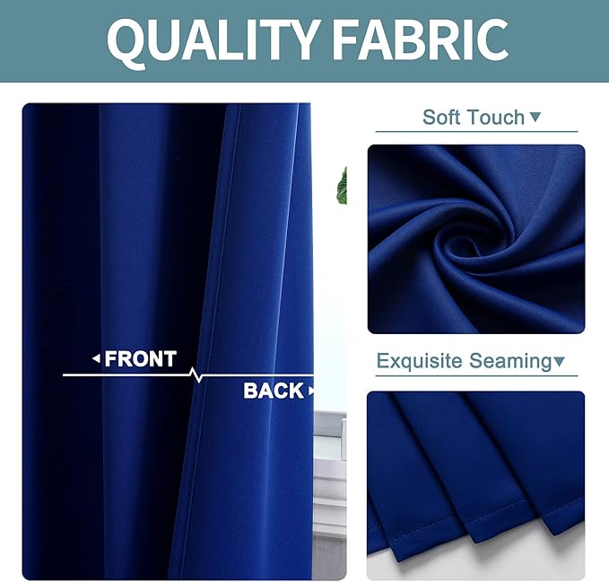 ChrisDowa Blackout Curtains 90 Inches Long 2 Panels Set for Living Room, Grommet Thermal Insulated Room Darkening Curtains for Bedroom (Royal Blue, 52 x 90 Inch)