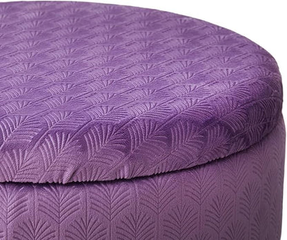 Cpintltr Footrest Footstools Round Velvet Ottoman with Storage Space Soft Vanity Chair with Memory Foam Seat Small Side Table Hallway Step Stool 4 Gold Metal Legs with Swivel Leveling Feet Purple