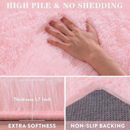 8x10 Area Rugs for Living Room, Large Pink Fluffy Rugs for Bedroom Girls Kids Room Dorm Home Decor, Soft Fuzzy Shaggy Shag Carpet Rug