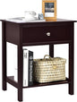 Giantex Nightstand, Wood End Table with Drawer and Open Shelf, Night Stand for Small Spaces, 2-Tier Bedside Table for Living Room Bedroom Dorm, Easy Assembly, Brown