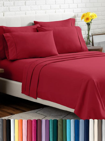 Bare Home Hotel Luxury Twin Sheet Set, Extra Soft - 4 Piece Set - Deep Pockets - Easy Fit - Cooling & Breathable - Wrinkle, Fade, Stain Resistant - Includes 2 Pillowcases (Twin, Red)