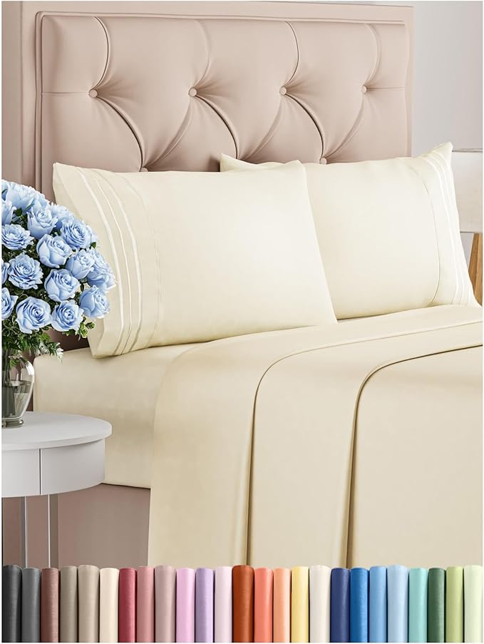 Cal King Size 4 Piece Sheet Set - Comfy Breathable & Cooling Bed Sheets Set - Hotel Luxury Bedding for Women, Men, Kids, Teens, Boys & Girls - Deep Pockets, Soft, Wrinkle Free - Oeko-Tex - Off White