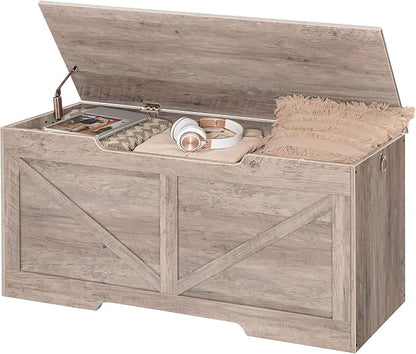 HOOBRO Storage Bench, 43.3” Retro Wooden Storage Chest with U-Shaped Cut-Out Pull, Safety Hinge, Supports 220 lb and Easy Assembly for Toy Box Organizer (Greige) BG772CW01