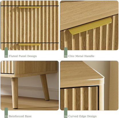 LYNSOM Fluted 5 Drawers Dresser, 45" Tall Modern Chest of Drawers with Curved Profile Design and Metal Handle, Wood Drawer Organizer for Bedroom, Living Room, Hallway, Entryway, Oak