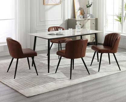 Ealson Modern Dining Chairs Set of 4 Leather Upholstered Accent Dining Room Chairs with Metal Legs Comfortable Armless Kitchen Chairs for Living/Dining Room, Brown