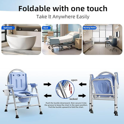4 in 1 Folding Bedside Commode Chair for Elderly with Arms and Back,Adjustable Height Raised Toilet Seat with Handles,Adults Potty Chair for Seniors,Disabled,Holds Up to 350 lbs (ABS Plastic Seat)