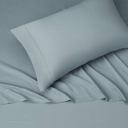 Amazon Basics Lightweight Super Soft Easy Care Microfiber 3 Piece Bed Sheet Set with 14-Inch Deep Pockets, Twin XL, Spa Blue, Solid (Pack of 4)