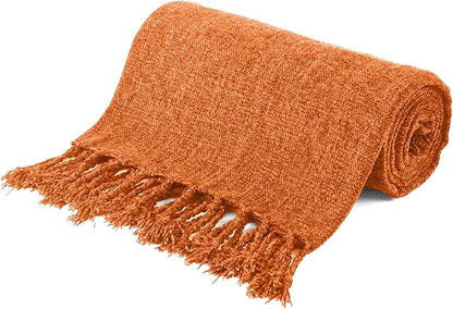 BATTILO HOME Burnt Orange Throw Blanket for Couch, Decorative Fringe Velvety Orange Throw Blanket for Bed, Fall Decor Blankets & Throws, 50"x60"