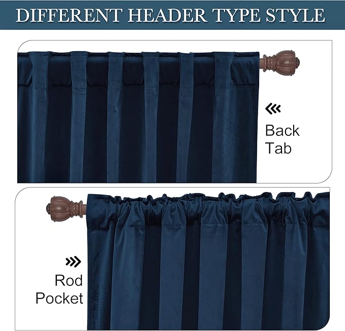 RYB HOME Velvet Curtains 72 inches Length, Back Tab & Rod Pocket Soft Fabric Curtains & Drapes for Home Office Attic Cafe Basement, Black, W 52 x L 72, 2 Panels Set