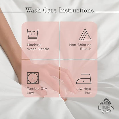 Linen Home 100% Cotton Percale Sheets Queen Size, English Rose, Deep Pocket, 4 Pieces Set - 1 Flat, 1 Deep Pocket Fitted Sheet and 2 Pillowcases, Crisp Cool and Strong Bed Linen