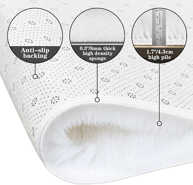 duduta White Soft Fluffy Rug 4x6 ft, Shag Fuzzy Plush Rectangle Carpet for Bedroom Nursery Living Room Home Decor