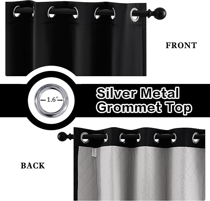 Soundproof 3 Layers Heavy Curtains Full Blackout Thermal Insulating Curtains for Bedroom Living Room (Black, 1 Panel 50x96 Inch)