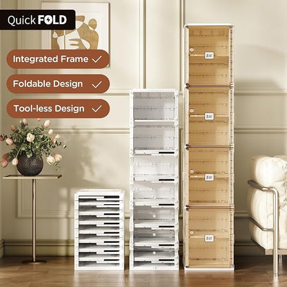 ANTBOX Shoe Organizer Storage Box, Portable Folding Shoe Rack for Closet with Magnetic Clear Door,Large Sneaker Cabinet Bins Sturdy Easy Assembly 8 Layers-8 Grids