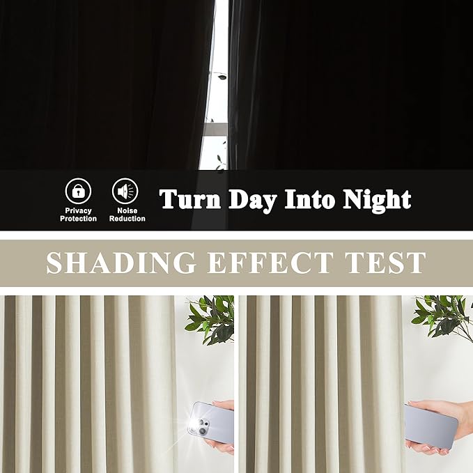 Vision Home Sand Linen Full Blackout Curtains 120 inch for Bedroom Living Room Darkening Soundproof Window Panels Thermal Insulated Rod Pocket Back Tab Neutral Drapes 10FT 56" Wx120 Lx2