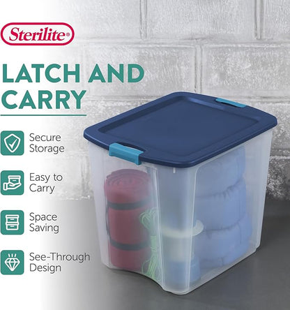 Sterilite 12-Pack Latch and Carry, Clear Plastic Storage Bins with Latching Lids and Full-Grip Handles, 27 Gallon