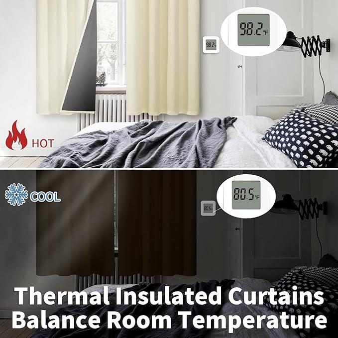 BGment Cream 100% Blackout Curtains for Living Room 95 Inch Length 2 Panels, Thermal Insulated Full Light Blocking Grommet Soundproof Window Drapes for Bedroom with Black Liner, 52 Inch Wide Each
