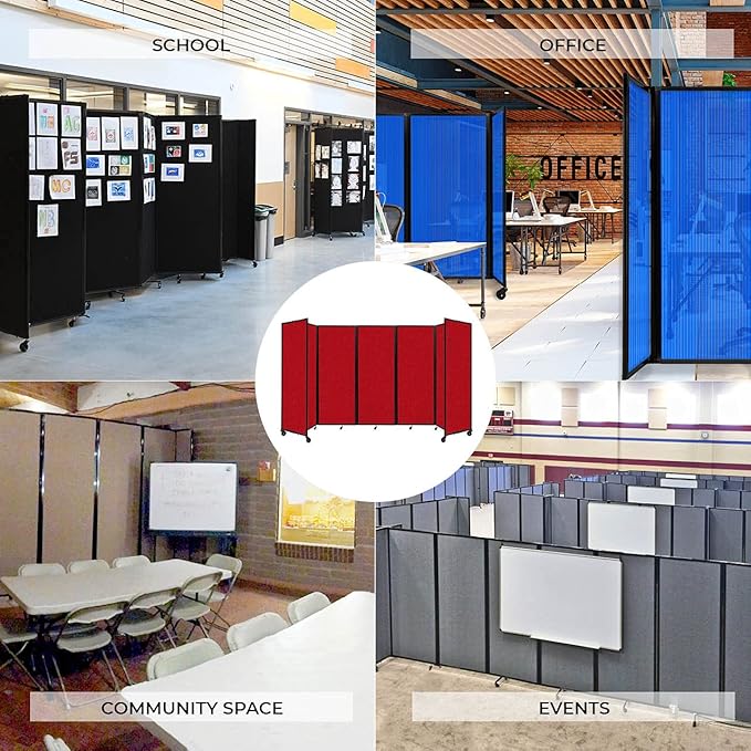 Versare Room Divider 360 Portable Wall Partition | Folding Panels | Large Freestanding Divider | Locking Wheels | Temporary Room Separator | 25' x 7'6'', Blue Spruce