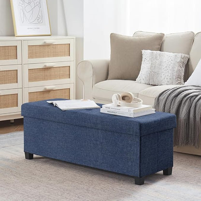 Ornavo Home 43 Inch Storage Ottoman, Large Storage Bench, Ottoman with Storage with Legs, Foot Rest Stool, Bedroom Bench - Navy Blue