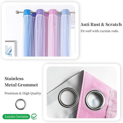 Star Blackout Curtains for Bedroom - Rainbow, 96 Inches Long 2 Panels, Blue & Purple & Pink