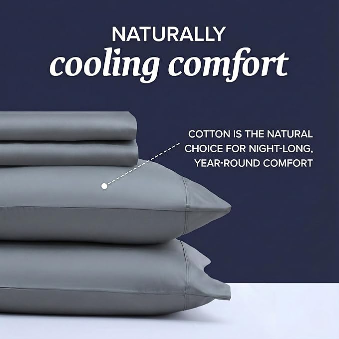 Beckham Hotel Collection King Sheet Set 100% Cotton, 500TC Luxury Sateen Bedding, 16” Deep Pocket, Moisture-Wicking, 4-Piece, Dark Gray