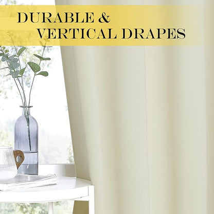 NICETOWN Blackout Living Room Curtain 90 inches Long - Thermal Insulated Grommet Room Darkening Window Treatment Sound Dampening Drape for Bedroom (Beige, W52 x L90, 1 Panel)