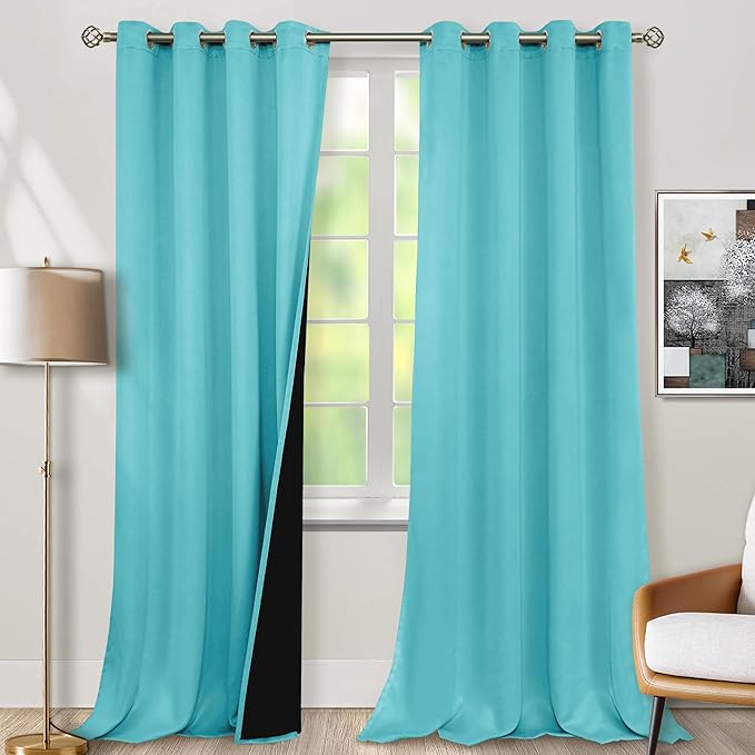 BGment Aqua Blackout Curtains 95 Inches Long 2 Panels Set for Living Room, Thermal Insulated 100% Light Blocking Curtains & Drapes, Grommet Soundproof Curtains for Bedroom Window, Each 52 Wide