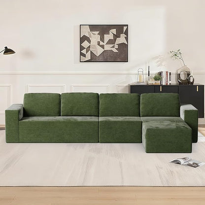 40" Modular Sectional Sofa, Upholstered Floor Sofa Couch with Pillow, Bean Bag Chair for Bedroom Living Room, No Assembly Required (Green, Plush Corduroy Fabric)
