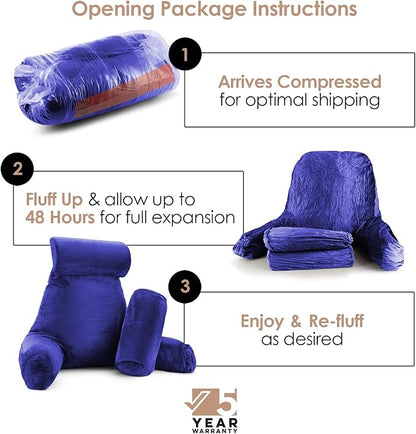 Nestl Reading Pillow with Shredded Memory Foam Includes 2 Neck and Lumber Support Pillows, Designed for Sitting Up in Bed and Couch, Back and Arms Adjustable Support for Adult & Teens, Royal Blue