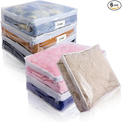 Clear Zippered Storage Bags Plastic Sweater Storage Bags with Zipper 6 Packs Clothing Organizer for Blankets Linen Sweater Bed Sheet Quilt Clothes Pillow (15.7 x 13.8 x 3.9 Inch)