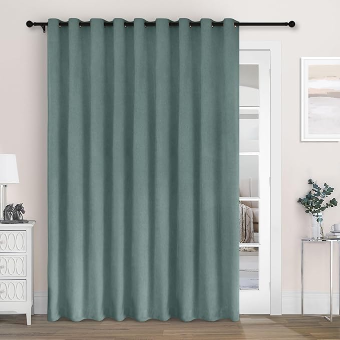 Macochico 120" Wx84 L 100% Blackout Chenille Curtains for Sliding Door Living Room Bedroom, Luxury Drapery for Hotel Home Theater, Teal Thermal Window Treatments with Tieback, Grommet, 1 Panel