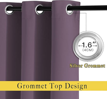 NICETOWN Plum Curtains for Living Room 84 inches Long - Plum Grommet Room Darkening Window Treatments Sound Reducing Drapes for Bedroom, 2 Panels, W52 x L84