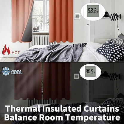 BGment Terracotta 100% Blackout Curtains for Living Room, Fall Full Room Darkening Noise Reducing Bedroom Curtains 84 Inch Length, Thermal Insulated Rod Pocket Window Drapes 2 Panels, 52 Inch Wide