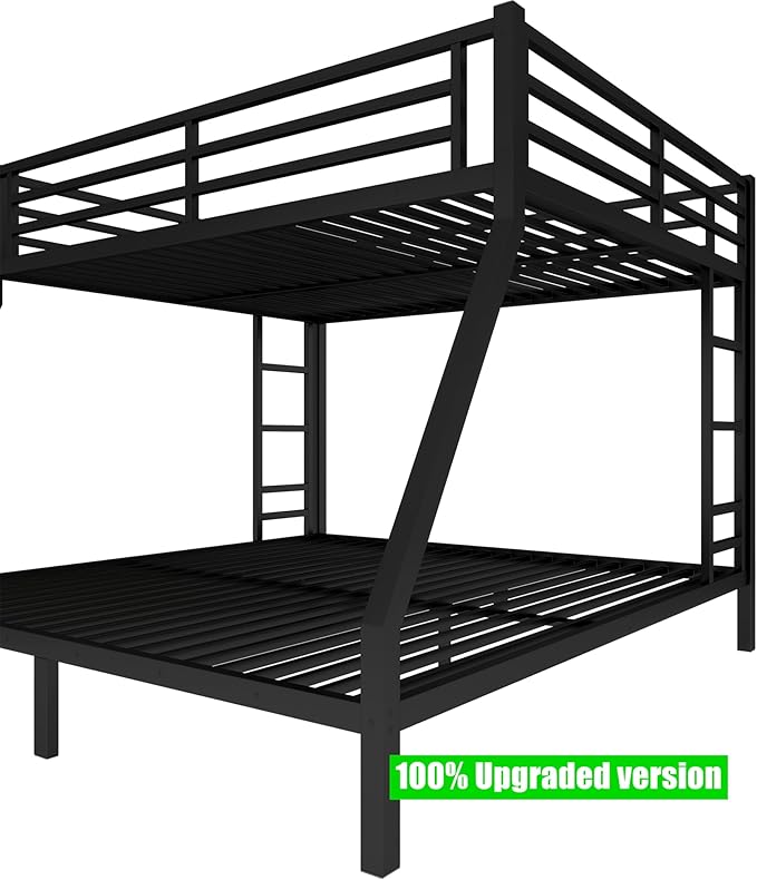 Upgraded & Stronger Heavy Duty Metal Queen Over King Bunk Bed for Adults & Teens, Thickened More Stable Safer Bunkbeds (Greater Weight Capacity) (Queen Over King)