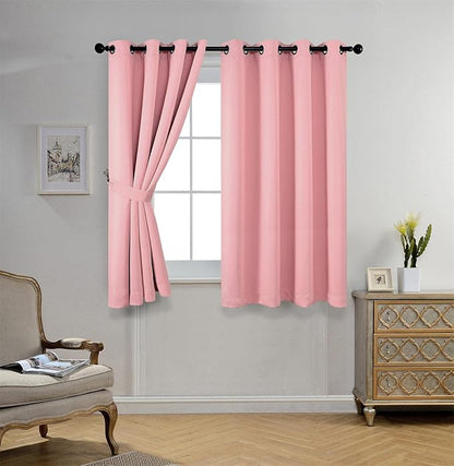 MIUCO 1 Pair Thermal Insulated Grommet 52-Inch-by-63-Inch Blackout Window Curtain Panels with 2 Tie Backs, Pink
