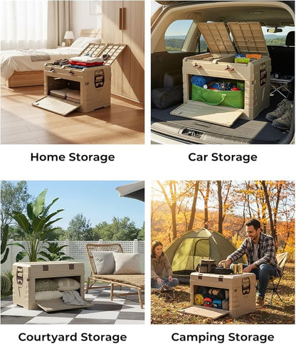 Greenery 60L Collapsible Box with handles, Double-Layer Storage Box with Lids ideal for Camping, Daily Items, Snacks, Clothing storage, Tools