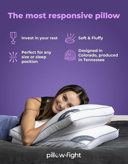 Pillow Fight Knockout - King Pillow, Luxury & Adjustable, Down Alternative, Bed and Neck Pillow, Cooling for, Back Support, Stomach, and Side Sleepers (King Size, Single)