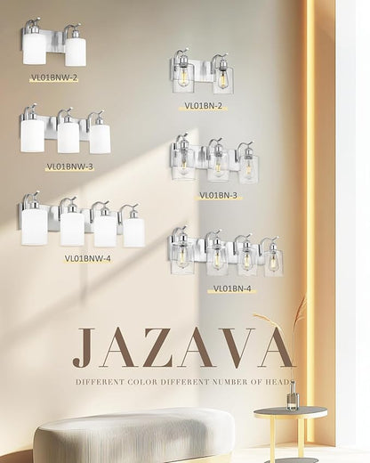 Milk Glass Bathroom Light, 3-Light Vanity Light Fixture, Brushed Nickel Wall Sconce, VL01BNW-3