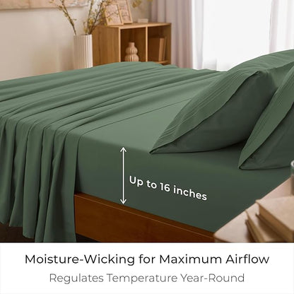 Mellanni California King Sheet Set - 6-Piece Iconic Collection Bedding, (Including 4 Pillowcases), 16-Inch Deep Pocket, Easy Care, Extra Soft, Cooling Sheets, Brushed Microfiber - Sage