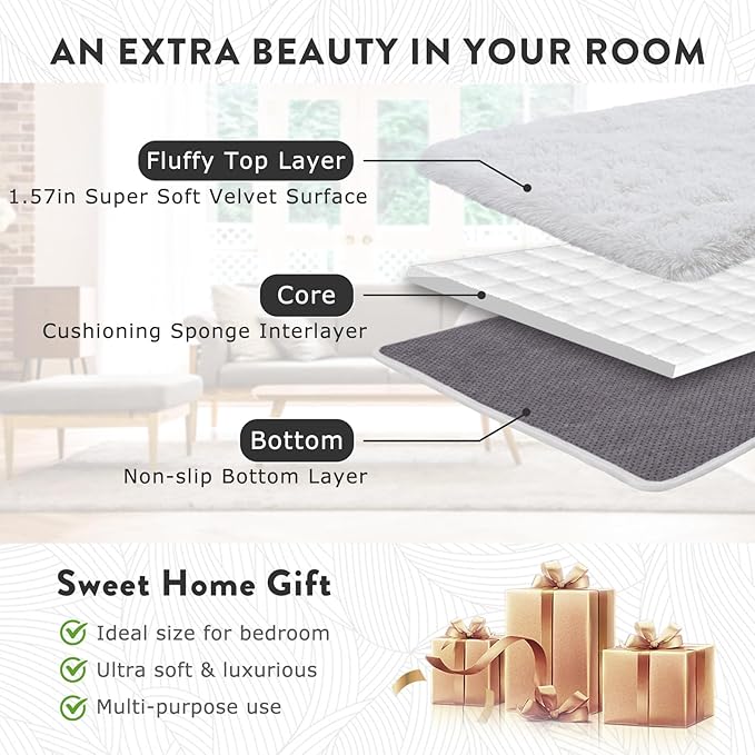 9x12 Large White Fluffy Area Rugs for Living Room, Soft Big Plush Shag Rug for Bedroom, Cozy Fuzzy Shaggy Rugs for Nursery Kids Girls Boys Room, Dorm, Home Decor, Non-Slip Modern Indoor Floor Carpet