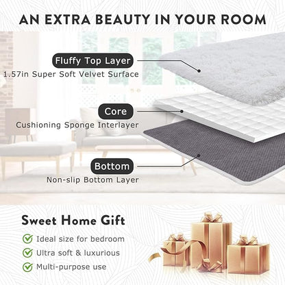 Shaggy Rugs for Bedroom Living Room Dorm Kids Room Decor, Soft Modern Indoor Fluffy Shag Area Rug, Non-Slip Fuzzy Floor Carpet 2x3 Feet, Cute Small Rectangle Plush Rug, White