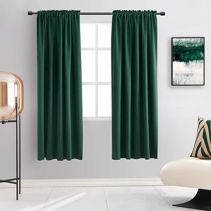 DONREN Hunter Green Blackout Thermal Insulating Window Curtains for Bedroom - 52 Inch Width Curtains Panels with Rod Pocket (52 by 63 Inch,2 Panels)