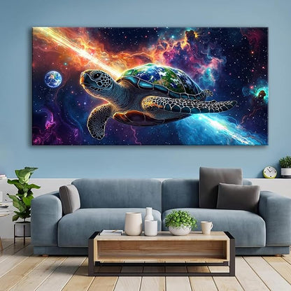Canvas Wall Art - Modern Turtle cosmic landscape Paintings for Living Room, Bedroom Wall Decor, Framed Wall Art for Home or Office Decoration, Large Art 60x120cm(24x48in)